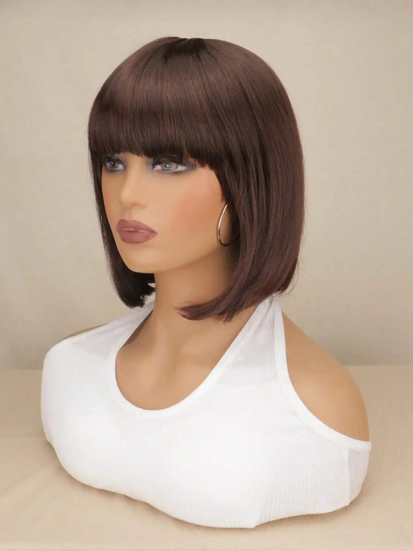 Short Bob Wig Bangs Straight Velma Wigs For Women Costume Velma Wig Brown Bob Synthetic Wig For Daily Party Halloween Use