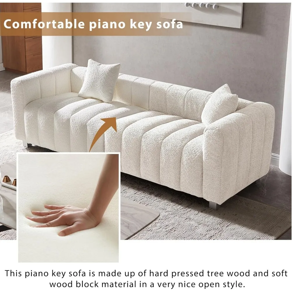 Modern Oversized Deep Seat Sofa, 3-Seater Tufted Upholstered Couch with Accent Pillows, Teddy-Inspired Comfort for Living Room