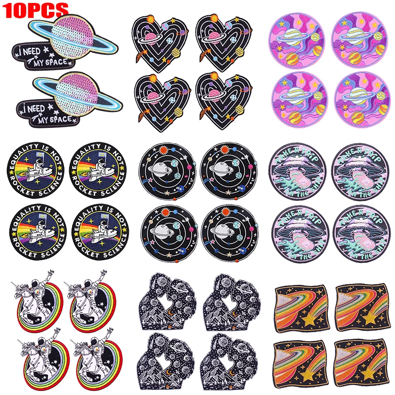 10PCS Wholesale Space UFO Astronaut Embroidered Patches For Clothes DIY Cartoon Patch Iron On Patches For Clothing Sew Badges