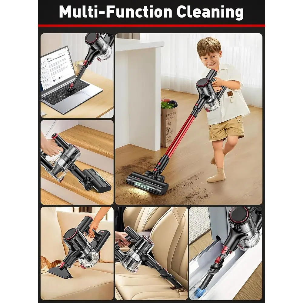 Draadloze 8-in-1 45KPA steelstofzuiger met 50 minuten looptijd, LED-display, anti-wirwar voor thuis, dierenharen, tapijten en vloeren (R