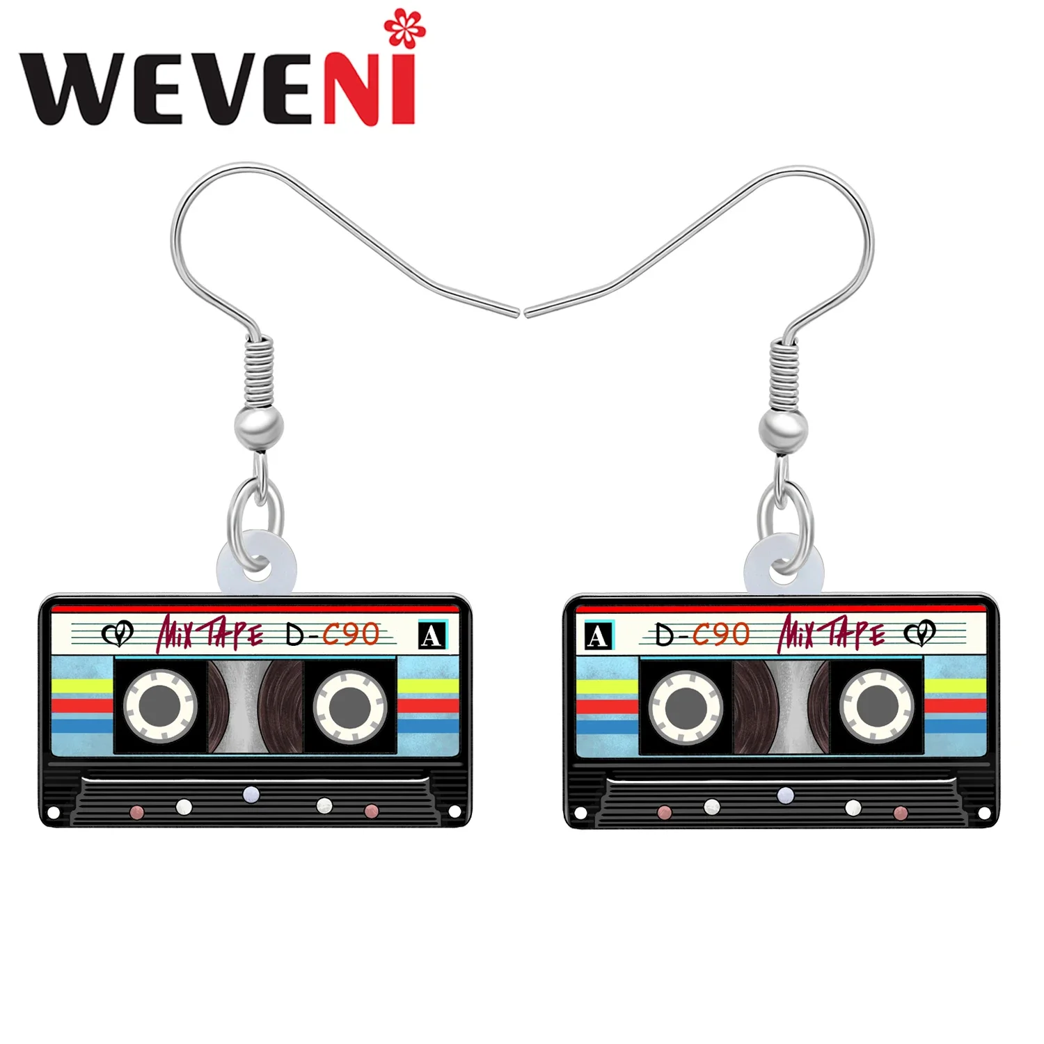 Weveni Acrylic Rectangular Magnetic Tapes Earrings Vintage Dangle Drop Charms Fashion Jewelry For Women Friends Gifts Accessory