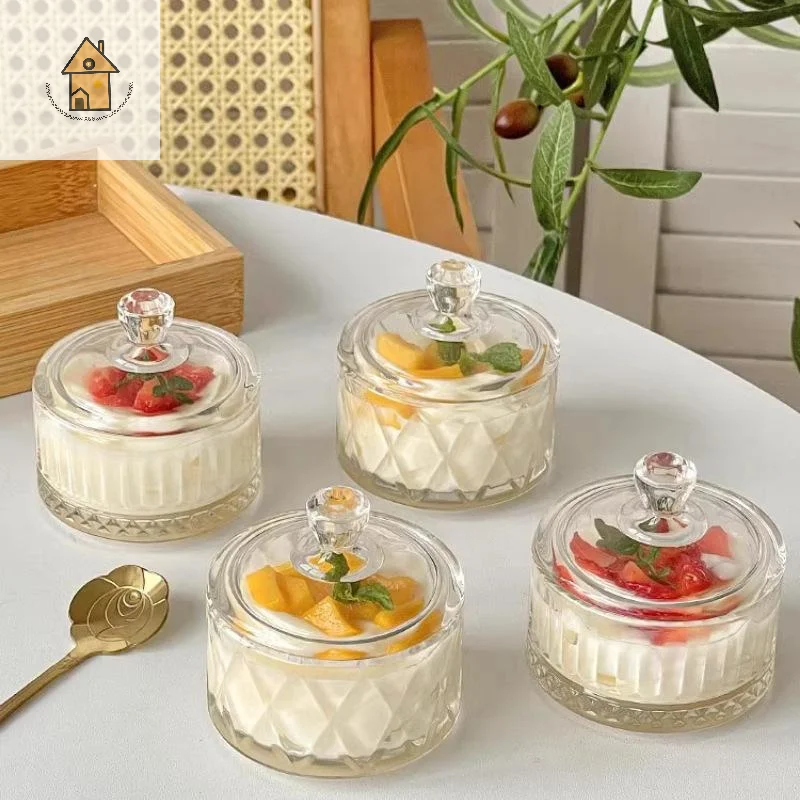 

1pc Elegant Glass Ice Cream Dessert Cups With Lids - Perfect For Pudding, Yogurt, And Gelato - Ideal For Home & Commercial Use