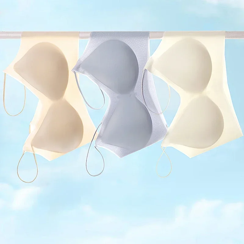 حمالة صدر رفيعة للغاية من الحرير الجليدي مع سترة رسن خلفية من النايلون بدون خياطة لصدر المرأة الصغيرة