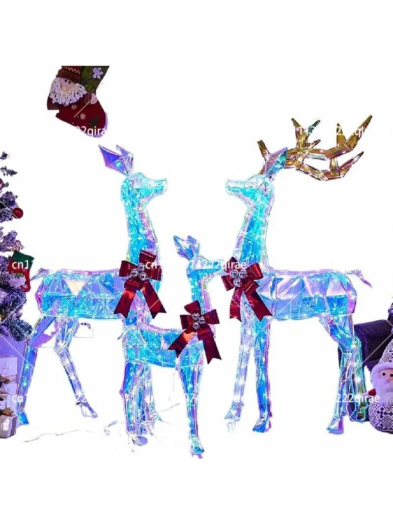 Christmas colorful luminous wrought iron elk with lights snowman shopping mall hotel scene arrangement Christmas deer ornament