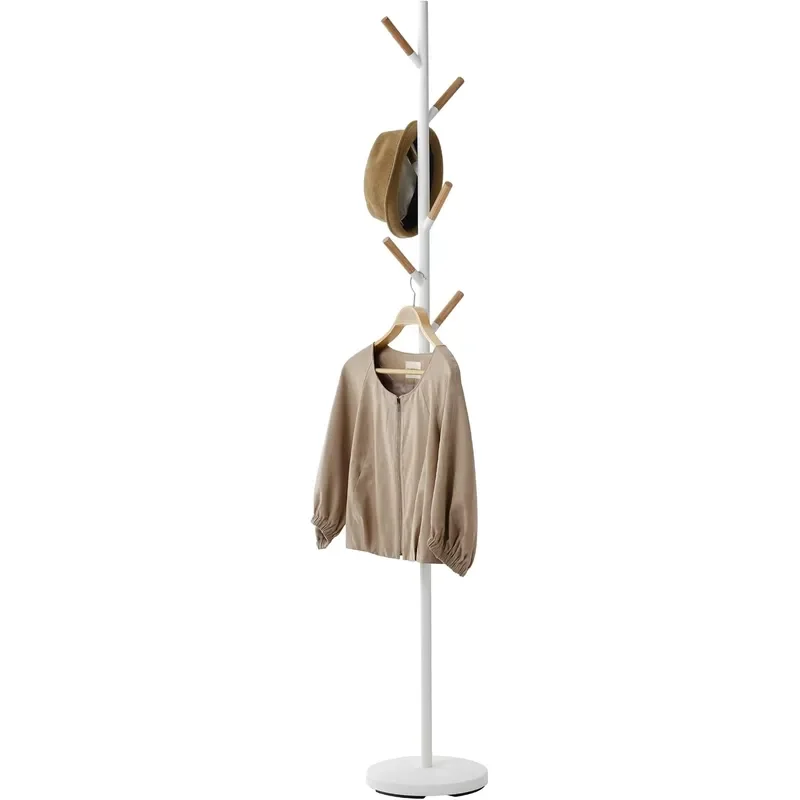 Home Freestanding Coat Rack Stand Modern Coat Tree with Wooden Hooks Standing Coat Hanger for Entryway Sturdy Weighted Base
