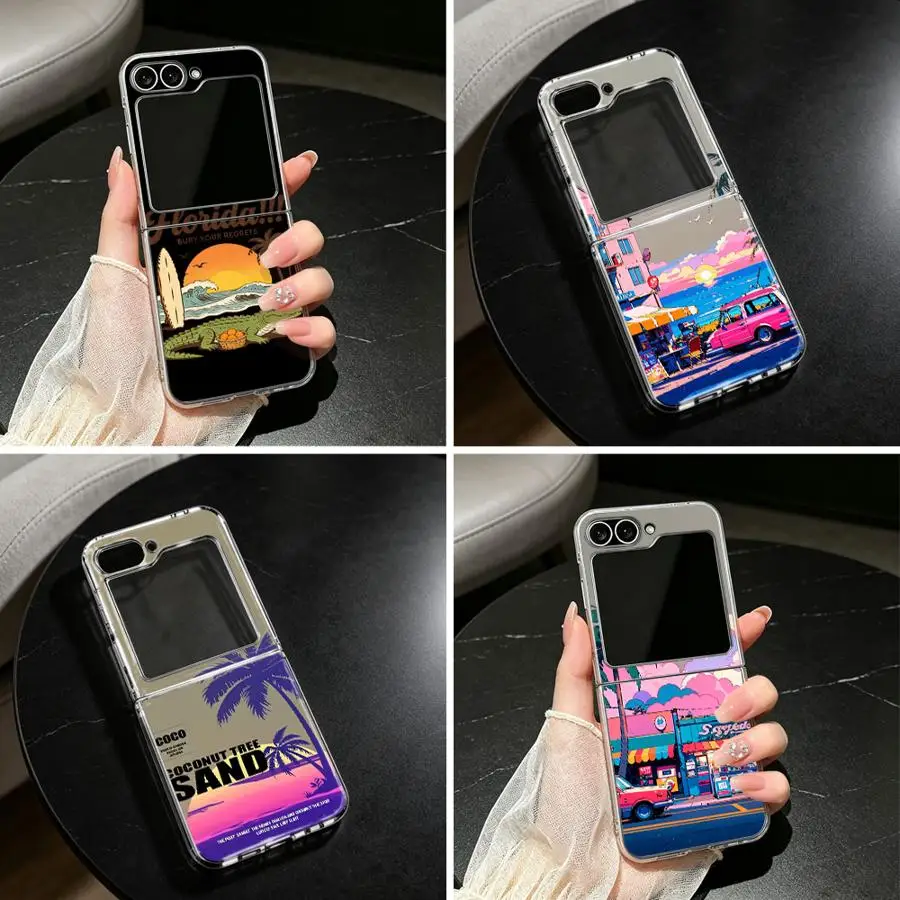 Vintage Beach Phone Cover Case for Samsung Galaxy Z Flip 8 Z Flip5 Z Flip6 ZFlip7 FE ZFlip8 Z Flip 7 6 5 4 Z Flip4