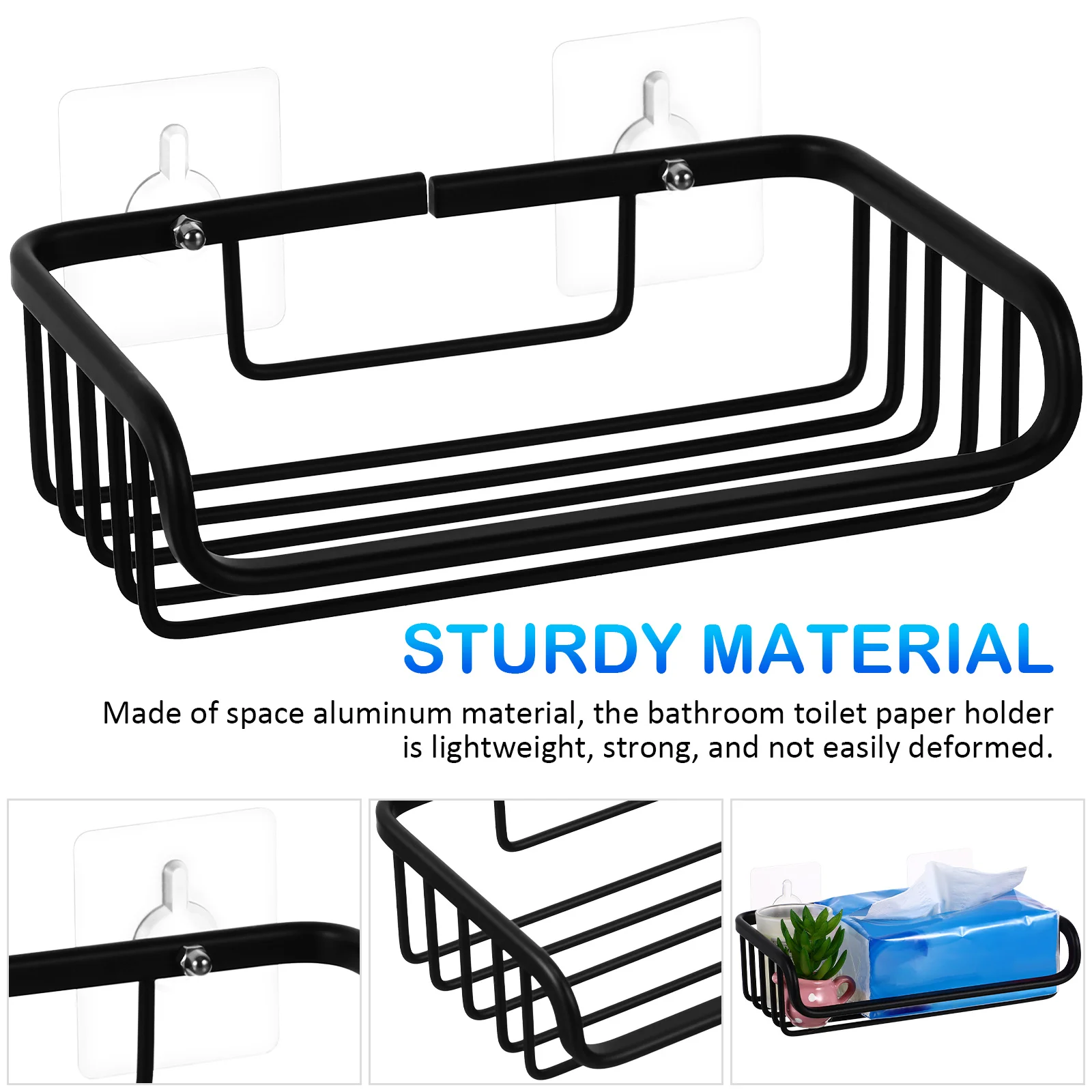 

Bathroom Toilet Paper Holder No Drilling Multi-Functional Space Aluminum Wall Mount Storage Simple Stylish Easy Install