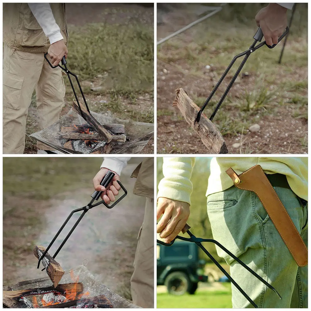 

Outdoor Bbq Fire Tongs Long Handle Fireplace Tong for Grilling Camping Picnic Backyard Barbecue Firewood Handling Easy Clean