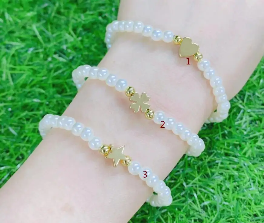  CZ Pave heart start Pearl elastic thread  bracelet For Women Gold Trend Romantic Party Gift Fashion Jewelry df3a