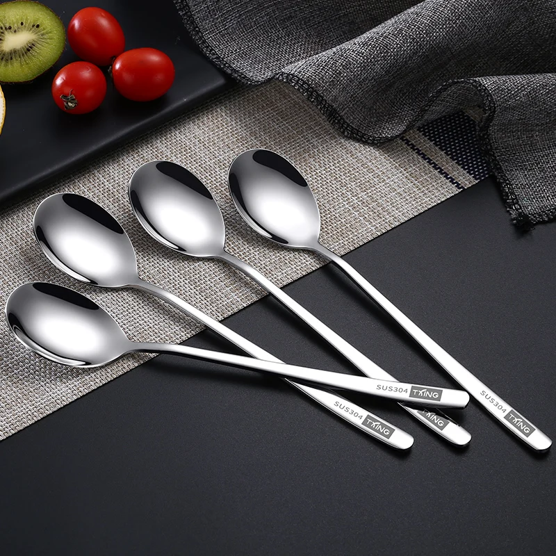 

Набор из 4 ложек из нержавеющей стали 304 с длинной ручкой: суповые, для смешивания, корейский стиль, для дома и столовой