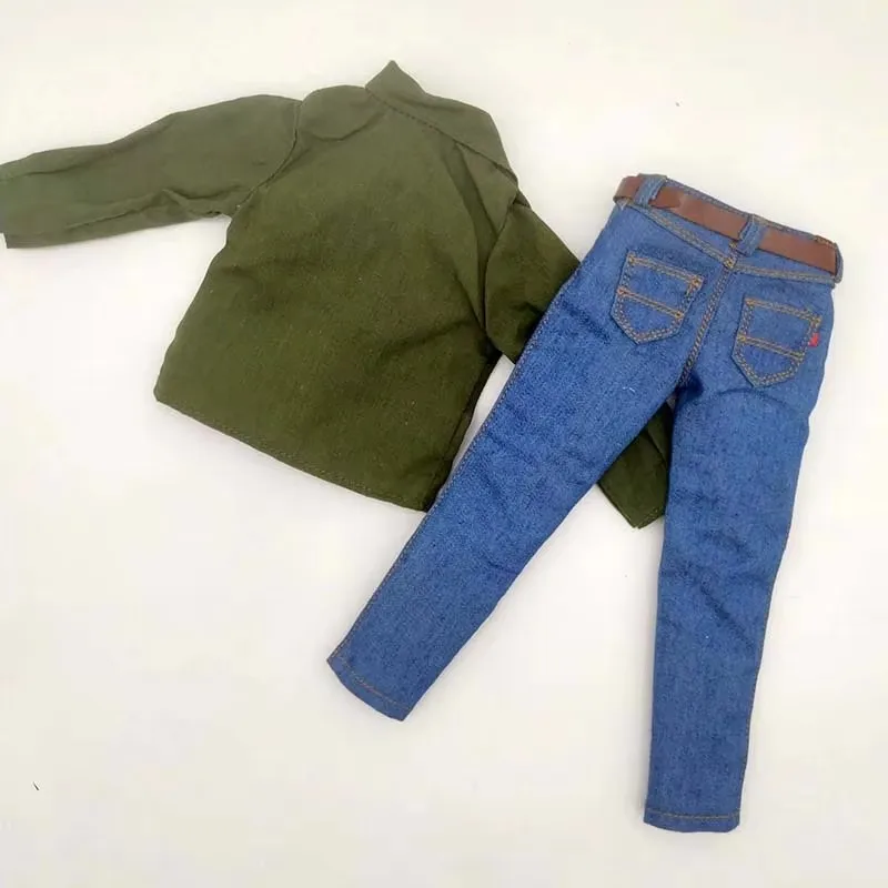 Tbleague-camisa verde militar a escala 1/6 + pantalones vaqueros, accesorios de ropa para juguetes de figuras de acción de soldado masculino de 12