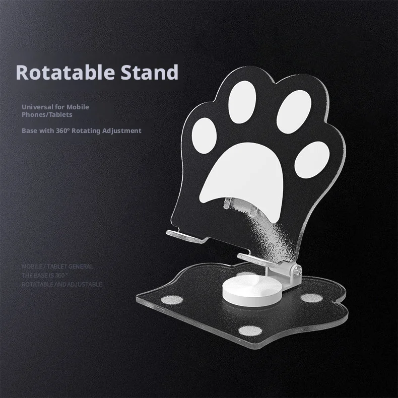 Kawaii Cute Cat Paw Acrylic Stand Clear 360 Rotatable Tablet Holder, Foldable Desktop Phone Support for iPad iPhone Girl Gift
