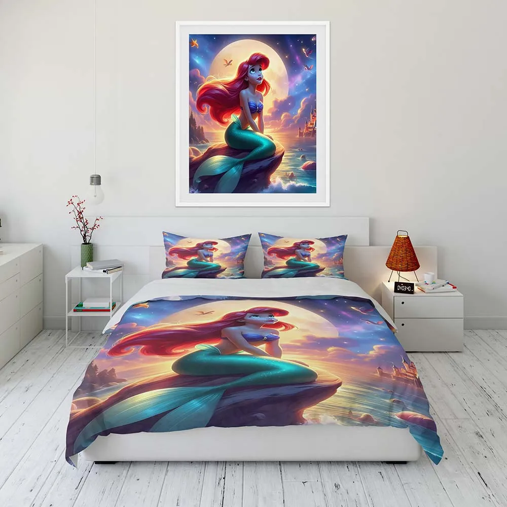 Disney The Little Mermaid Princess Bedding Set Kid Single Double King Flat Sheet Duvet Cover Pillowcase Bed Linens Bedclothes