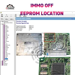 Immo off EEPROM Software di localizzazione e-book mostra il numero di posizione dei dati del Transponder autorizzato originale di auto asiatiche in europa e negli stati uniti