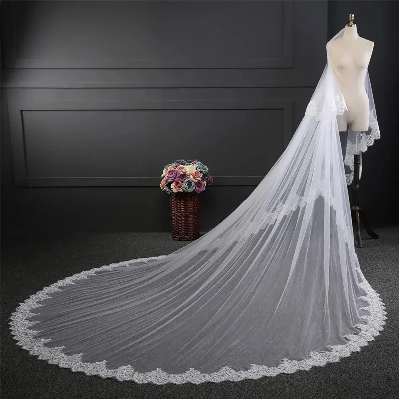 White/Ivory Cathedral Bridal Veil, Sparkling Lace Veil, Double Layered Wedding Veil, Bridal Accessories image 2