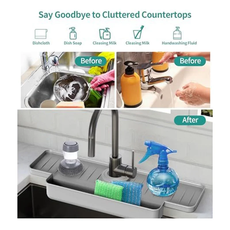 

AA81-Кухонная раковина, брызговик, улучшенный кран, лоток для улавливания воды, держатель губки для раковины, серый