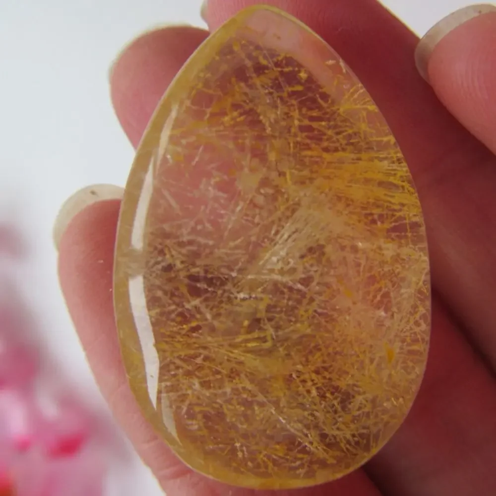 Mineral Specimens Polished Citrine Yellow Hairstone Rutilated Quartz Natural Hair Crystal Healing Stone