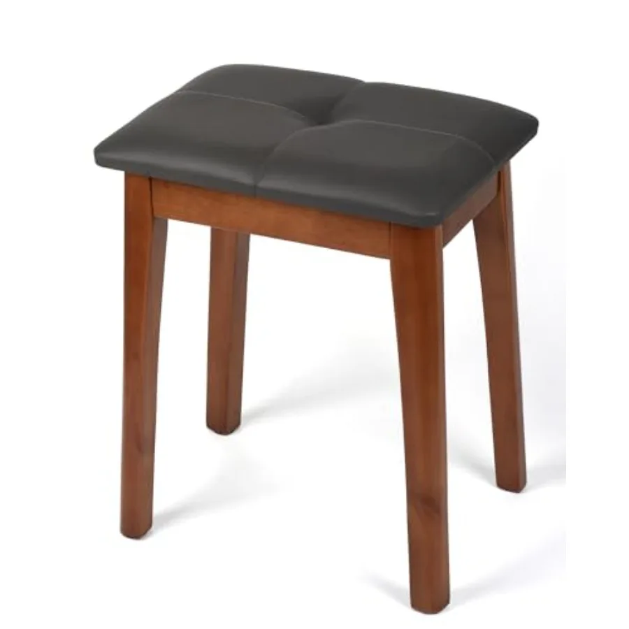 

Solid Wood Vanity Stool with Cushion 11" D x 15" W x 18" H - Small Wooden Ottoman Bench Chair Padded Seat for Bedroom/Living Ro