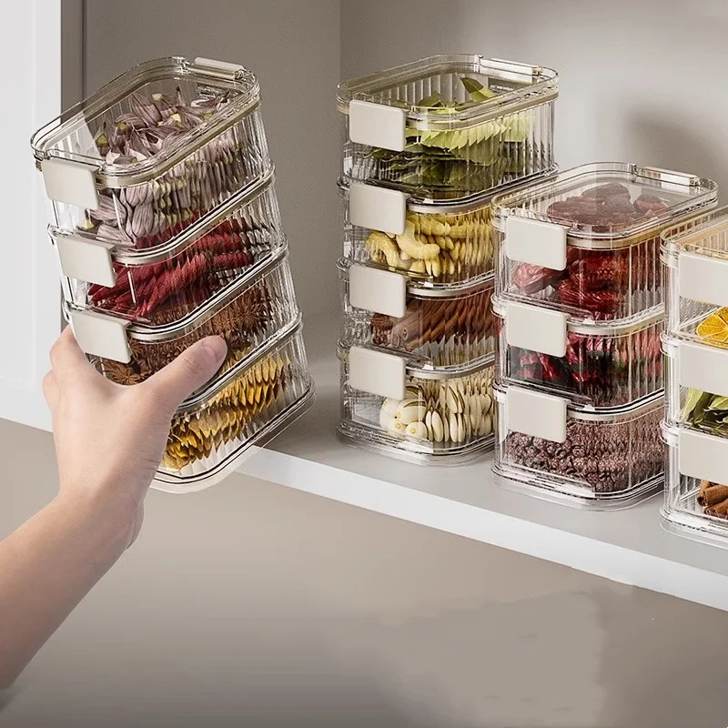 Frascos de almacenamiento para el hogar, tarro apilable para sellado de alimentos, caja de almacenamiento de condimentos multicapa, portátil, todo en uno, cocina, especias, frijoles