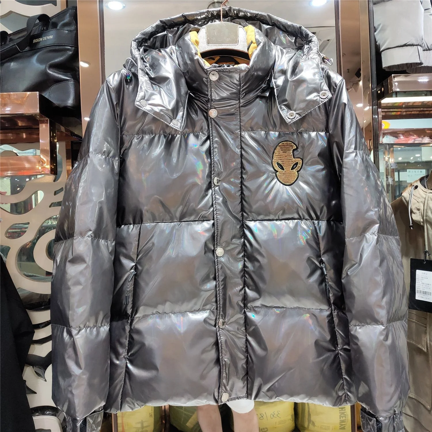 

2023 Winter Personality Glossy down Jacket Men's Hooded Casual Coat White Duck Eider Outerwear