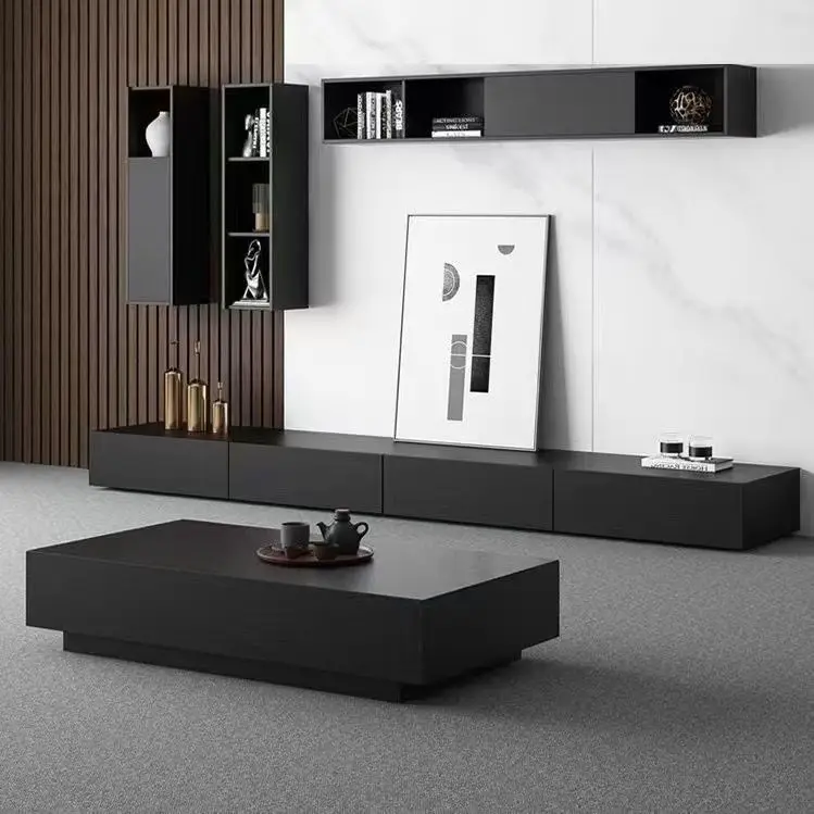 TV cabinet furniture household black wooden small apartment coffee table TV cabinet floor cabinet combination