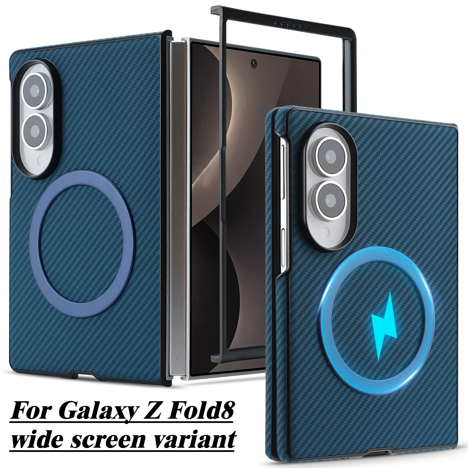 High End Carbon Fiber Texture Leather Phone Case For Samsung Galaxy Fold 8 For MagSafe Wireless Charger Anti-Drop Protect Cover
