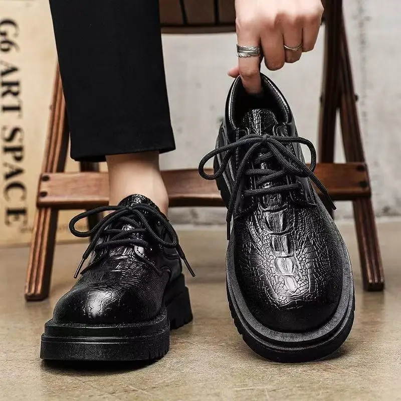 Men's British Style Loafers Height Increasing Elevator Shoes Thick Sole PU Leather Business Casual Slip on Dress Shoes view 4