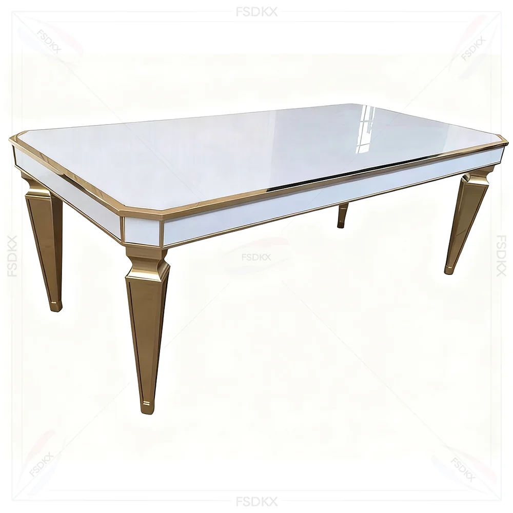 

FSDKX Gold Stainless Steel Mirrored Dining Table Hot Sale for Wedding Banquets and Home Parties