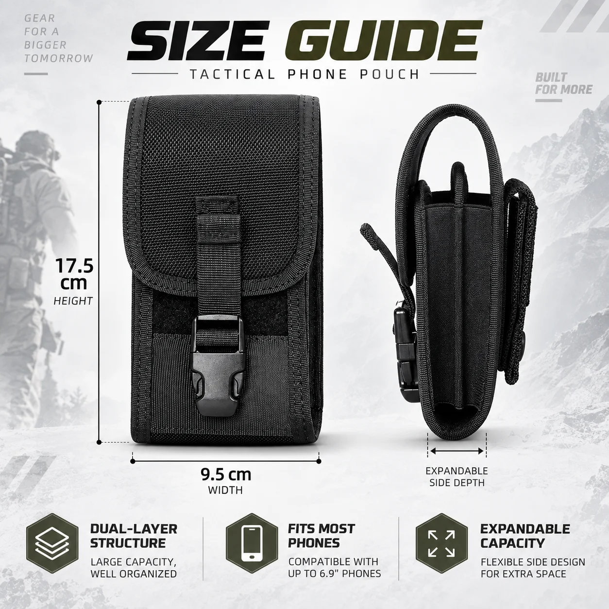 Tactical MOLLE Phone Pouch Smartphone EDC Utility Bag Lock Card Holder Compact Organizer for Waist Belt Hiking Camping Outdoor