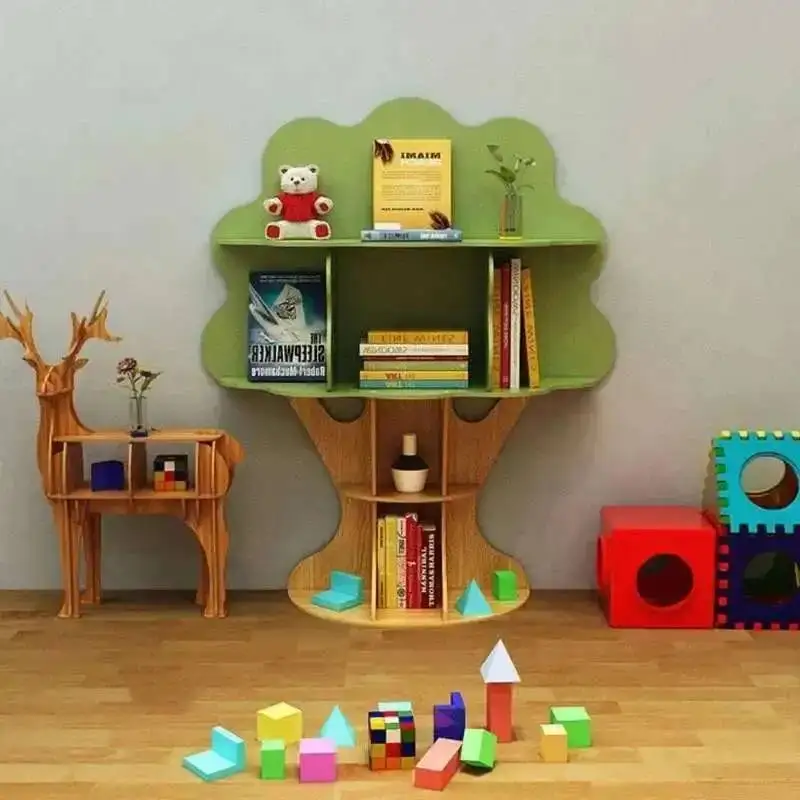 Creative Cartoon Children Bookshelf Standing Tree Shaped Storage Rack Kindergarten Bookcase Decorative Display Cabinet Shelf