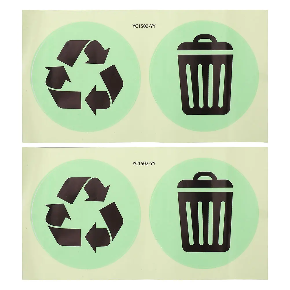 

Glow in the Dark Trash Can Stickers 2 Sets PVC Recycling Logo Bins Labels Waterproof Kitchen Garbage Decals Outdoor Use