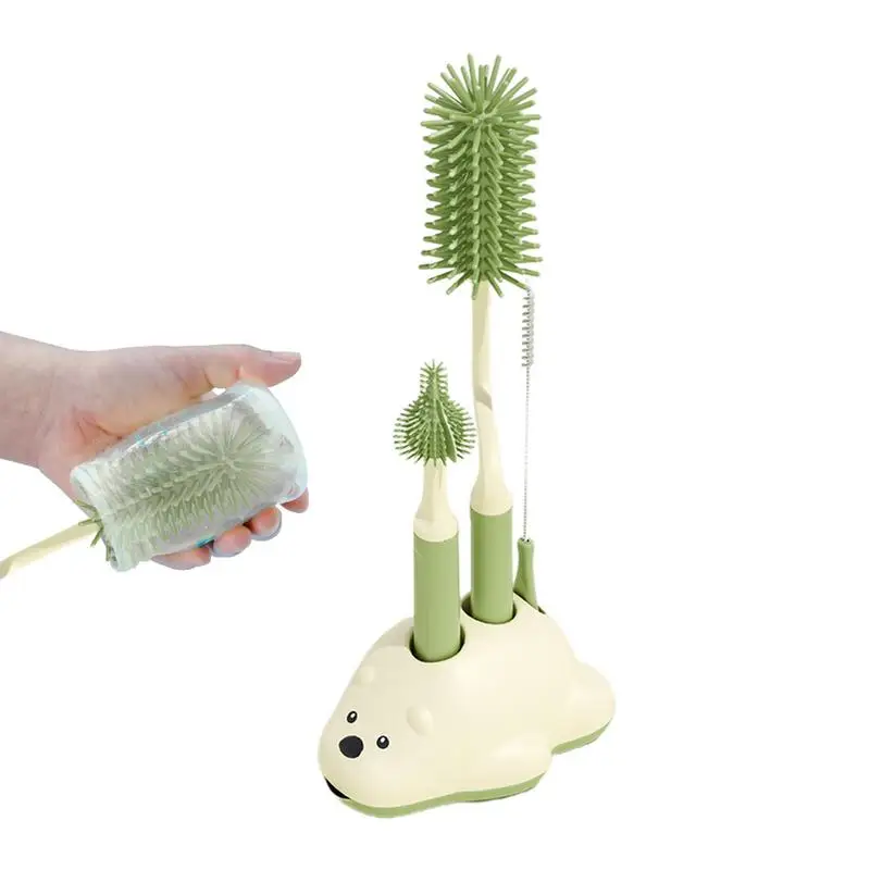 Baby Bottle Brush Cleaner Portable Nipple Brush With Base Water Bottle Cleaner Brush Set Baby Bottle Cleaner For Enhanced