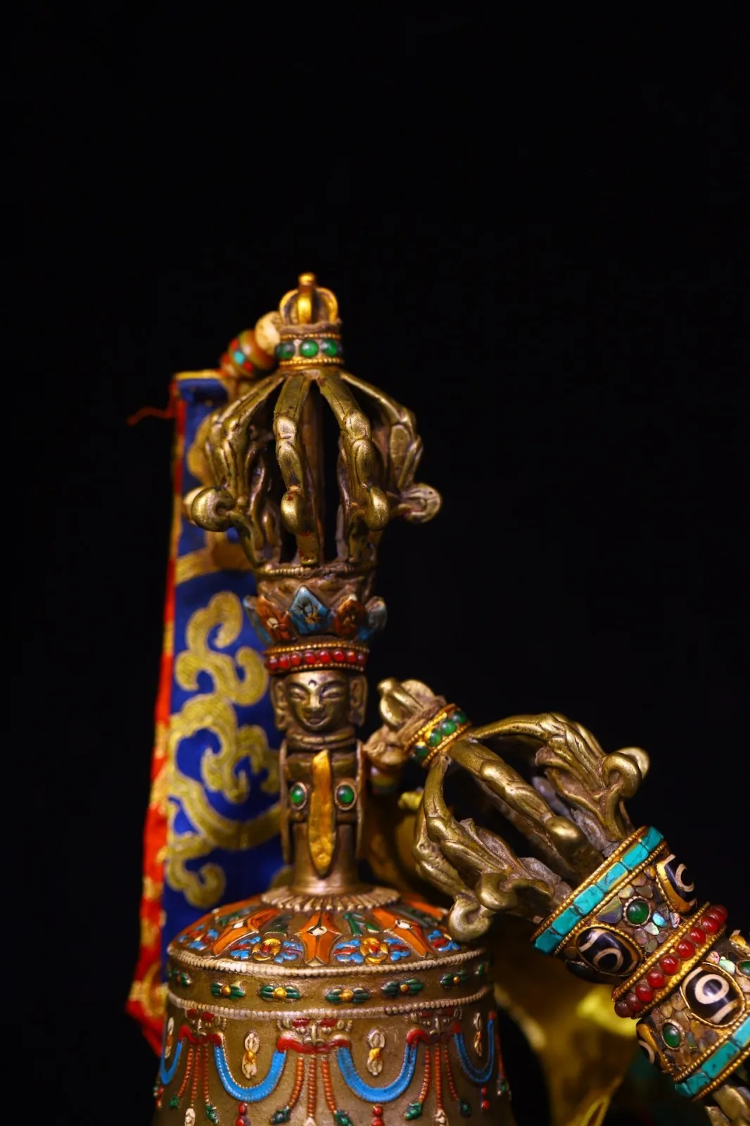 Bronze Painted Ringing Bell Vajra set Buddha Bell Pendant Amulet Dharma Exorcism