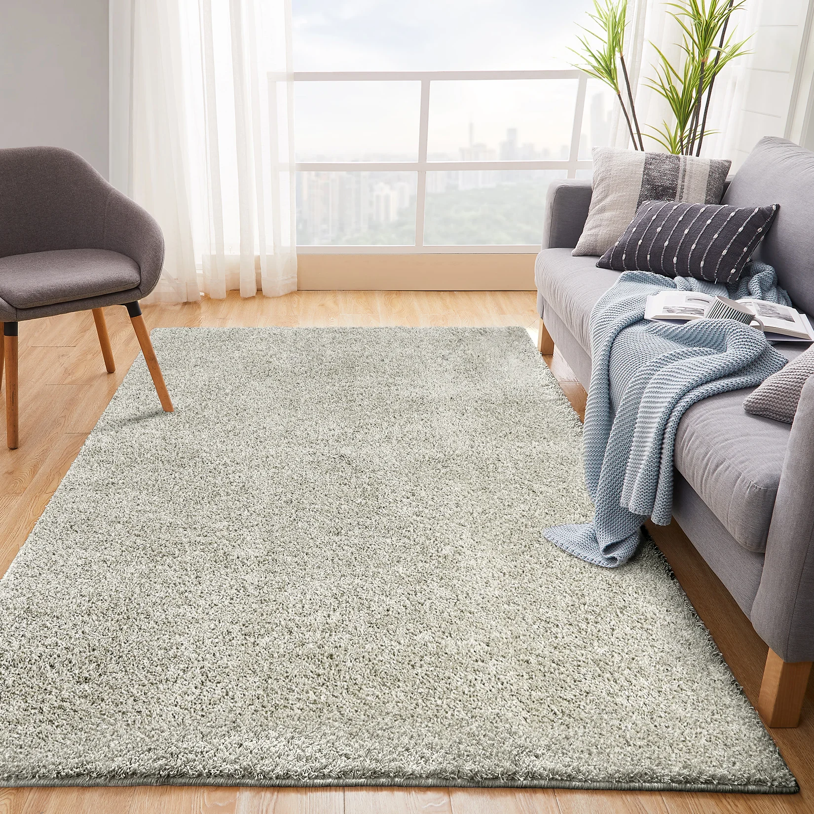 Collection 5' x 8' Solid Area Rug Soft Plush Bedroom Rug Fluffy Thick Floor Carpet for Living Room Non Slip Non Shedding Modern