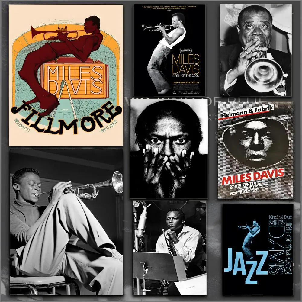 Póster de músico de jazz M-Miles Davis, arte de pared duradero de PVC HD, resistente al agua, insonorizado para el hogar, la oficina y el bar