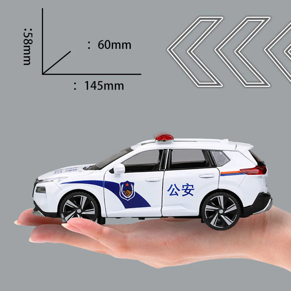 Modèle de voiture de police X-Trail, échelle 1:32, jouet musical, portes ouvertes, sécurité publique, modèles de véhicules à nervures arrière, collection de cadeaux pour garçons