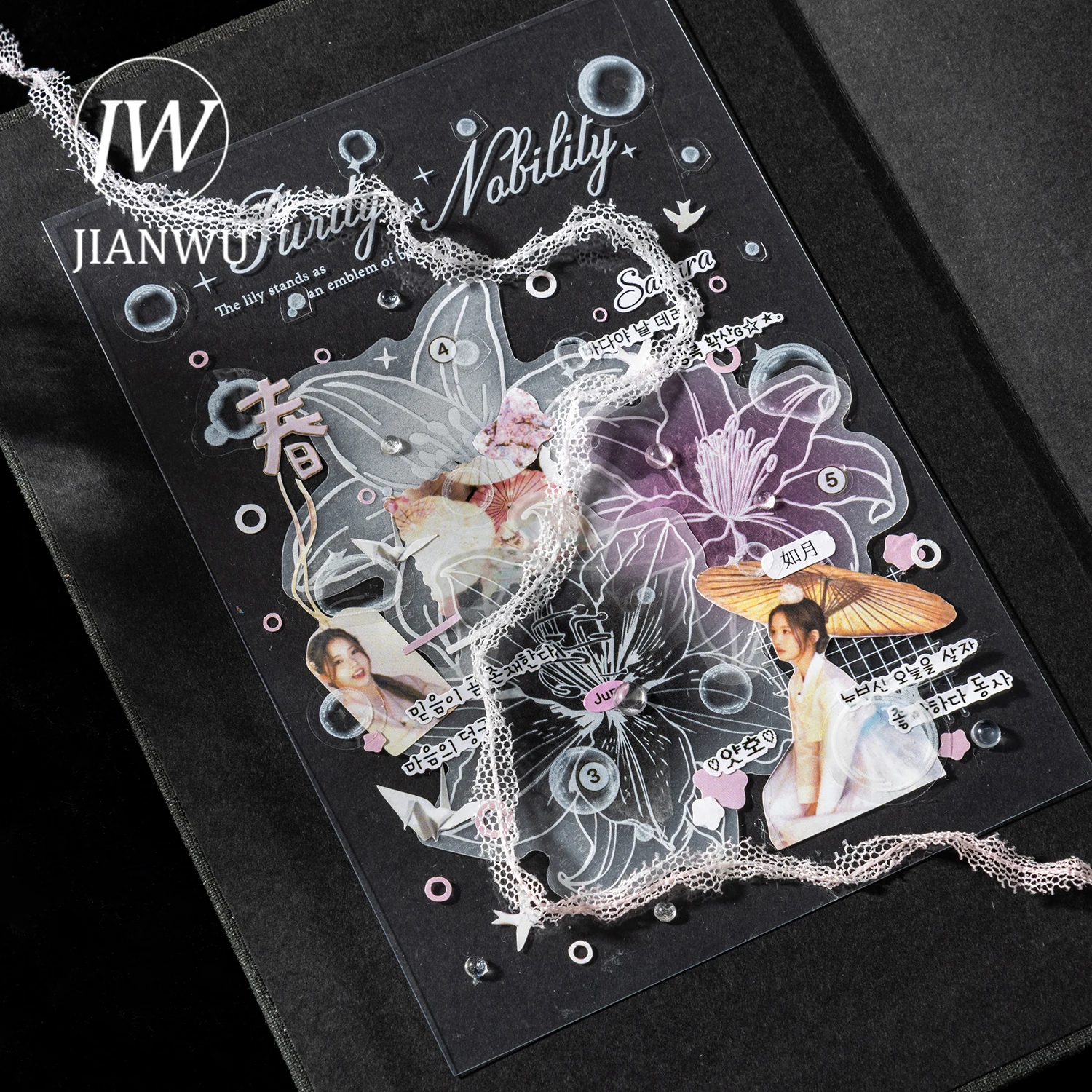 JIANWU Glazed Lily Series Vintage Flower Landscape Material Collage Scrapbooking Sticker Creative DIY Journal Stationery view 5