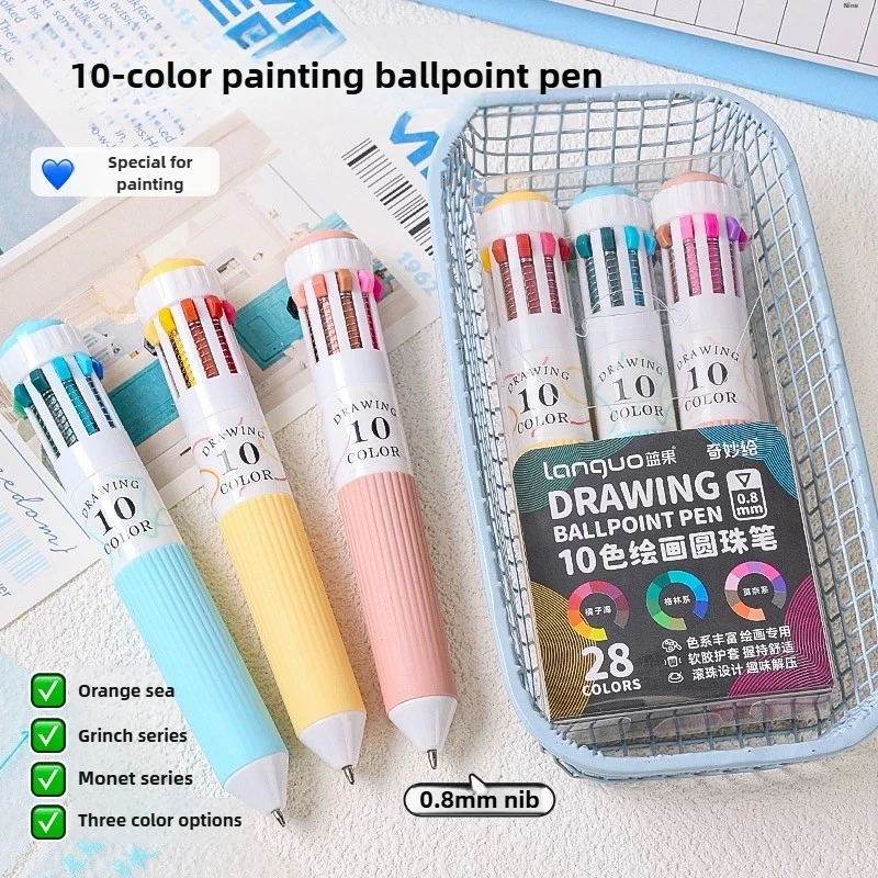 

Languo 28 Color Ballpoint Pen Cartoon 0.8mm Soft Grip Press Multicolor Writing Pen for Drawing Overlay School Office Supplies