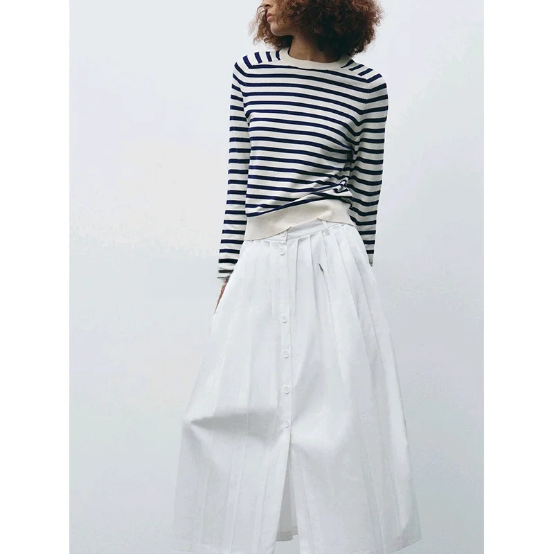 Gonna longuette a bottone singolo Faion a trapezio da donna della nuova primavera con Bule decorato a pieghe a vita alta per pendolari in poliestere...