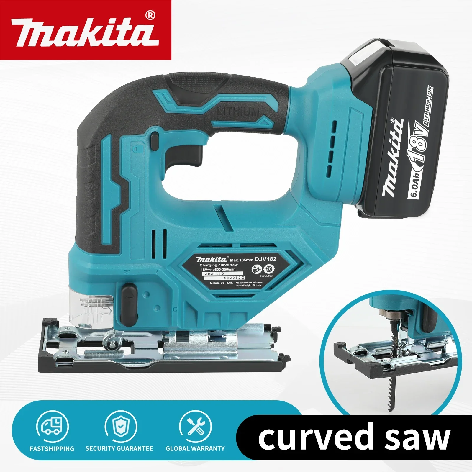 Makita DJV182Z 18V Brushless Jigsaw, 340W Max Power, Cordless Barrel Handle Saw, Portable Woodworking Tool, Blade Included