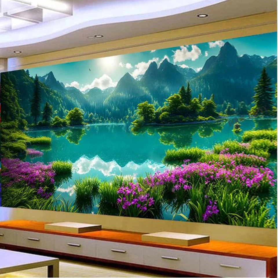 Jewelry Cross Stitch Sunrise Mountain Stream Landscape Large Mosaic Flower Tree Full Square Round Diy Diamond Painting New 2024