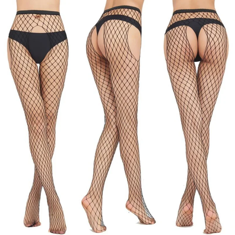 

Women Long Sexy Hollow Out Fishnet Stockings Open Crotch Pantyhose Black High Waist Stocking Tights Panty Fishnet Lingerie Socks