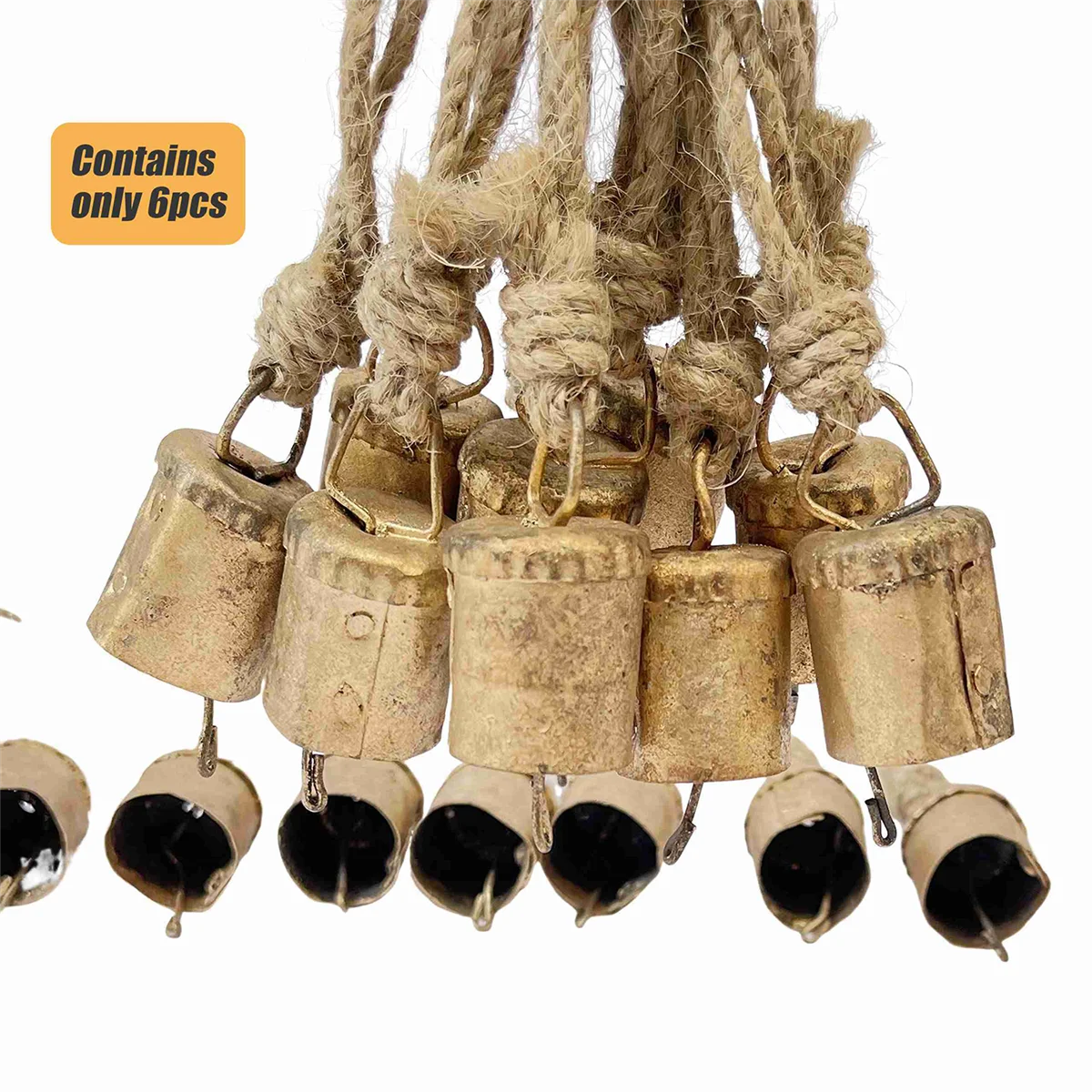 6 campanas colgantes vintage, decoración de campanas de vaca hechas a mano de metal con cuerda para Navidad o cualquier celebración