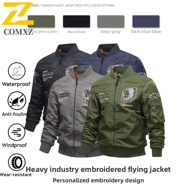 

Мужская уличная рабочая куртка в американском стиле, военное летное пальто с вышивкой самолета, бейсбольная рабочая одежда для отдыха, дышащая ветровка