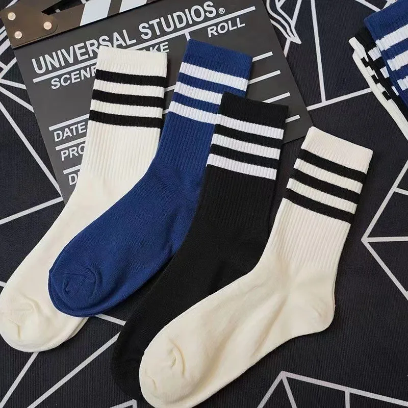 5 Pairs Unisexs Autumn Winter Size Three Stripes Tube Socks Socks Sweat-absorbent Deodorant Sports Solid Color Simple Sock Large