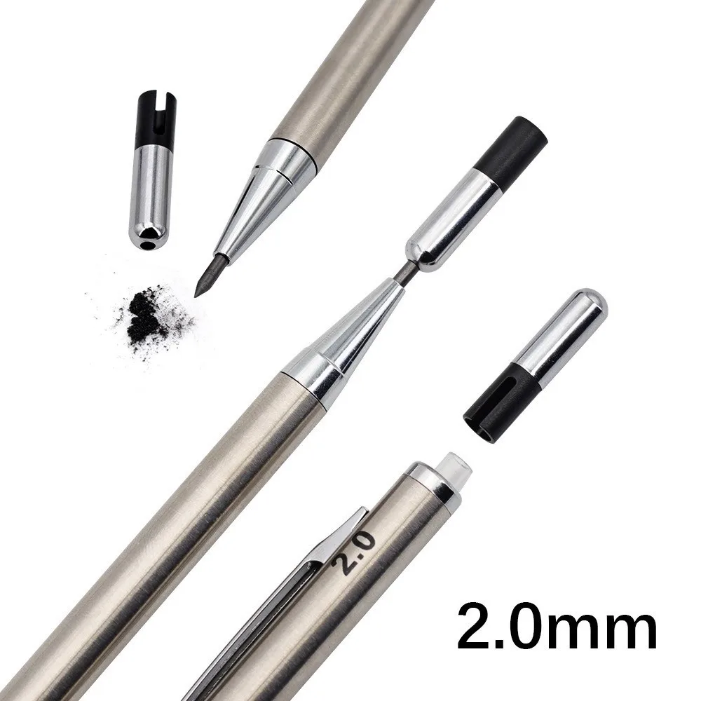 Full Metal Mechanical Pencil 2B Built-in Eraser Drafting Pencil 0.3/0.5/0.7/0.9/2.0mm Automatic Pencil School Office Supplies