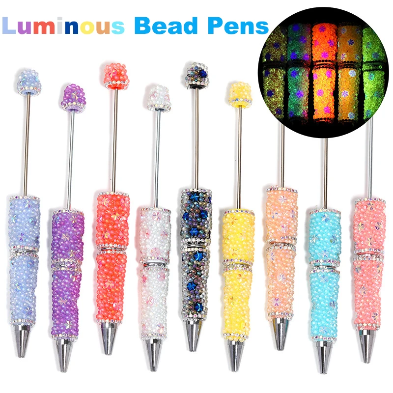 

50 шт. светящиеся акриловые ручки с алмазными бусинами, креативные блестящие шариковые ручки с бисером, подарок, PENS, ремесло, сделай сам, принадлежности для письма и рисования