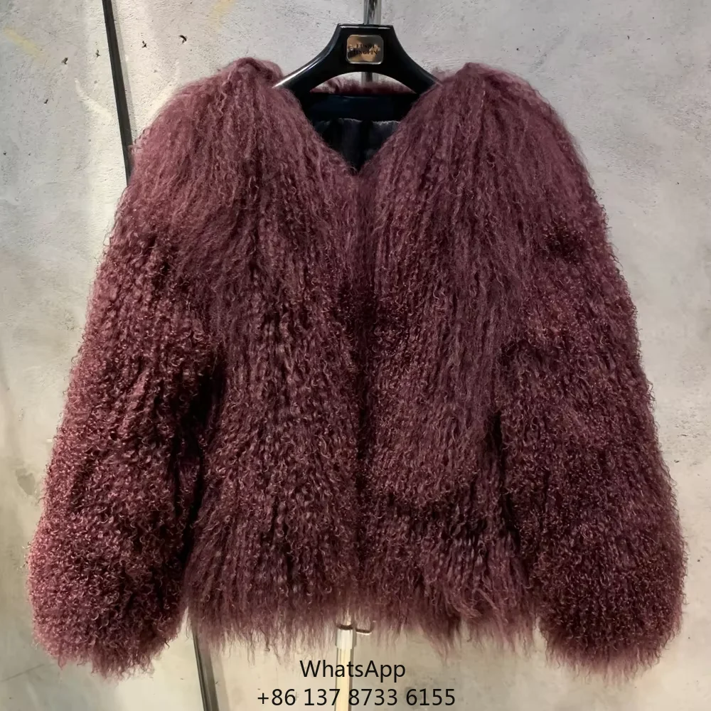 

High Quality Real Fur Coat Womens Curly Sheep Fur Coats Winter Mongolian Fur Coat