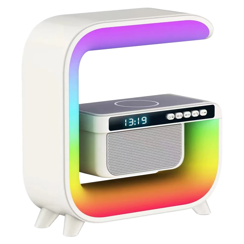 1500mAh Smart Speaker Alarm Clock Wireless Charger Colorful Night Light Bluetooth-compatible Subwoofer Christmas Birthday Gift