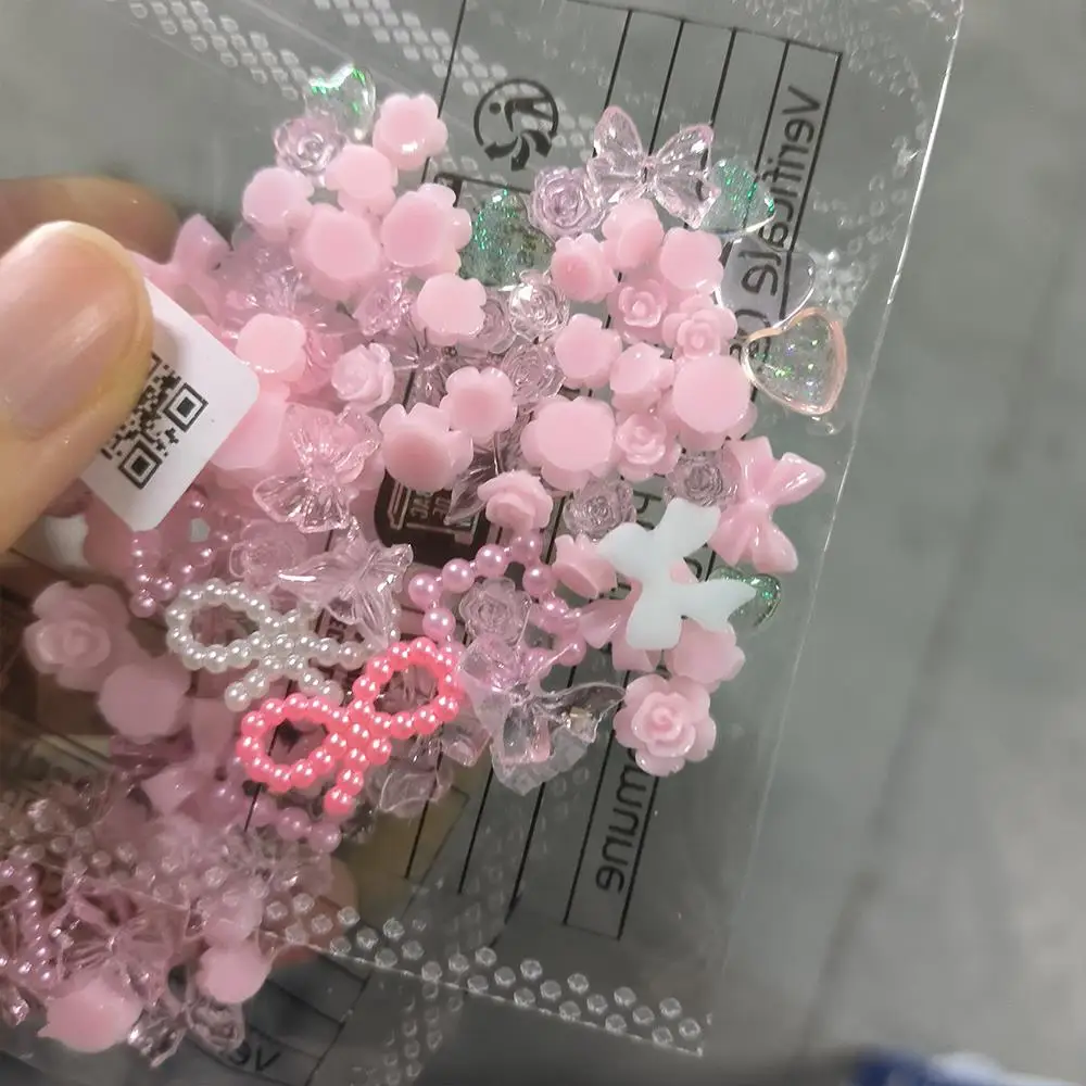 50/100pcs 3D Random Mixed Rose Bow Nail Charms Mix Simulation Pearls Y2K Nail Art Decorations Korean Sweet Manicure Accessories